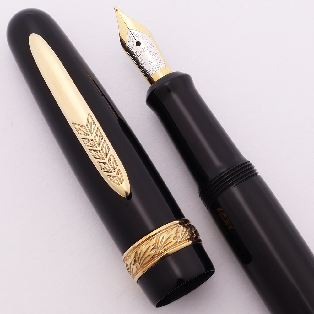 STIPULE万年筆SUPREMACY 063 Stipula Etruria Mid-Size Fountain Pen - Black w/GT, C/C, Fine 18k